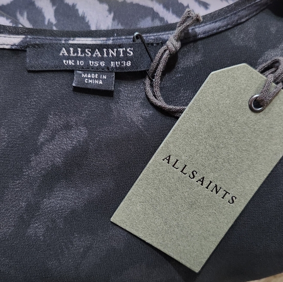 NWT ALLSAINTS Irina Remix Romper UK 10 / US 6 Gray Animal Print Wrap Front - Picture 6 of 16